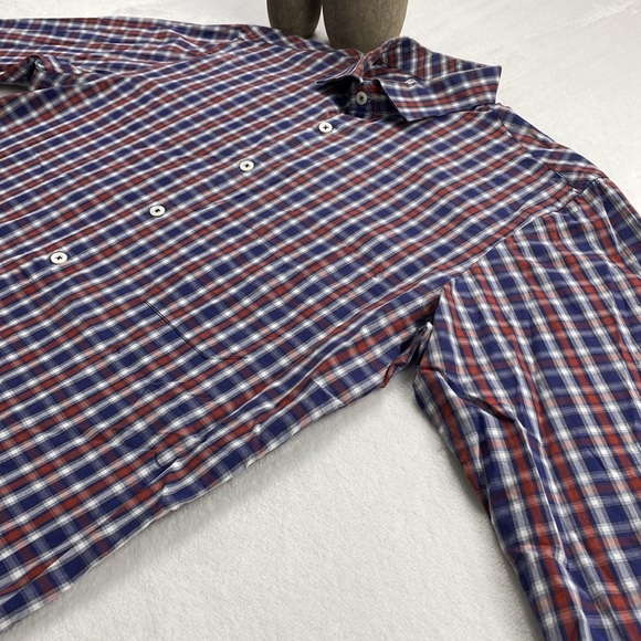 Billy Reid John Standard Cut Plaid Long Sleeve Button Shirt (Blue/White/Orange) - Picture 4 of 16